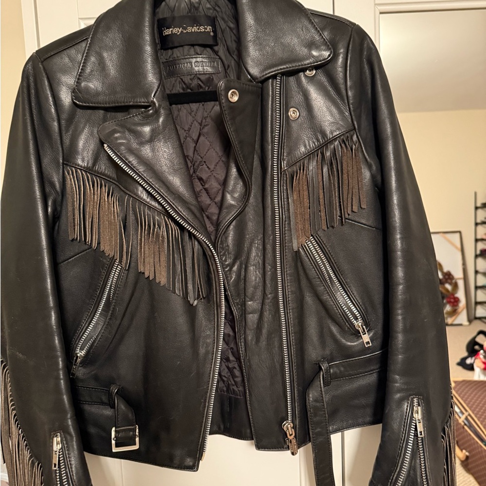 Harley-Davidson Black Leather Jacket with Fringe Size small